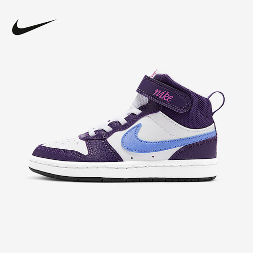 NIKE耐克童鞋COURT运动鞋复古篮球鞋魔术贴中帮板鞋CD7783-106