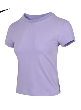 耐克女短袖夏季刺绣LOGO圆领透气高腰半袖紫色运动T恤FV5509-533