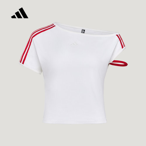 adidas阿迪达斯DCE OS TEE甜美蕾丝露肩修身休闲短袖T恤女 KZ4233