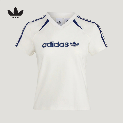 adidas阿迪达斯三叶草2026夏女休闲运动修身短袖上衣T恤 KU4763