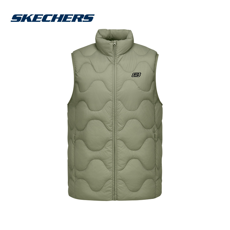 Skechers斯凯奇男女马甲冬新款保暖梭织羽绒服背心L425U045-01DR
