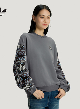 阿迪达斯三叶草新年款卫衣26新款女运动宽松圆领套头衫 IA8931