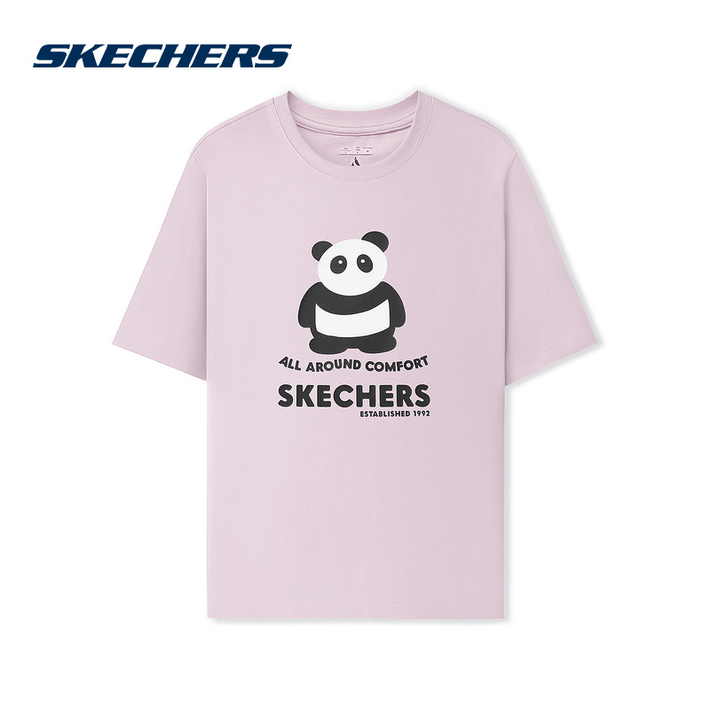 Skechers斯凯奇2025秋男女同款熊猫印花运动短袖 L325U098/02J2