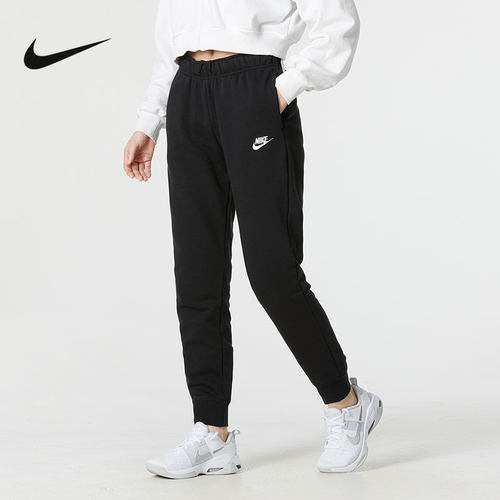 Nike耐克新款女子薄绒保暖休闲运动束脚长裤黑色卫裤DQ5192-010