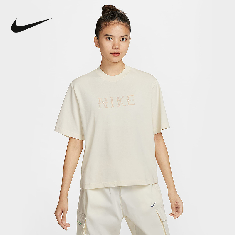 Nike耐克短袖女夏季复古印花宽松休闲针织透气运动T恤II0446-047