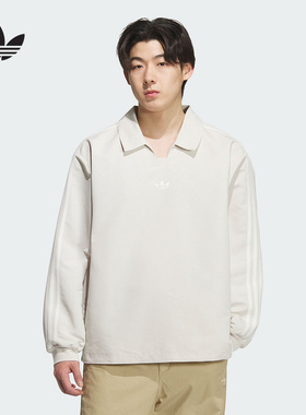 adidas阿迪达斯三叶草秋季新款中性三条纹运动长袖POLO衫 KH4517