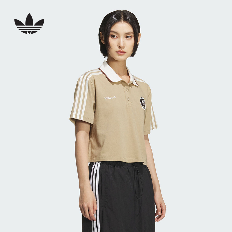 adidas阿迪达斯三叶草新款女棉质复古球衣风运动短袖POLO衫KH1186