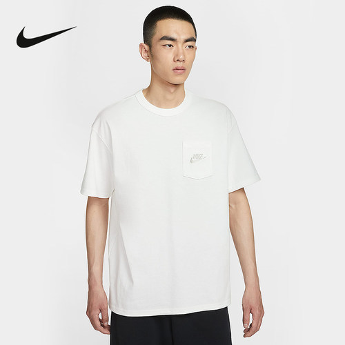 Nike耐克男子T恤纯白25年新款刺绣小口袋舒适圆领短袖 HQ9241-133