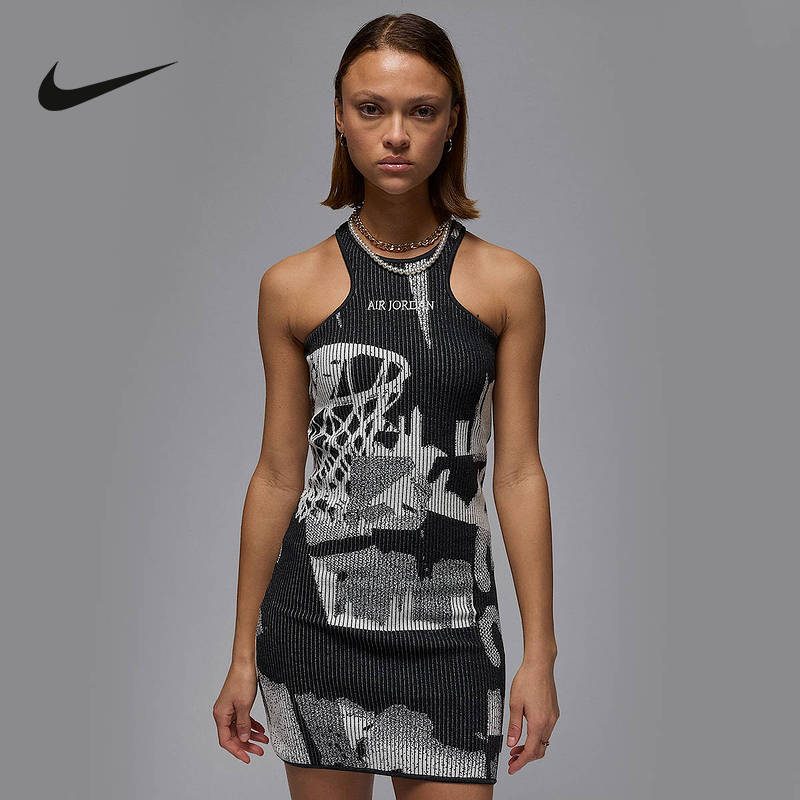 JORDAN耐克女子紧身背心印花连衣裙夏季新款刺绣包臀裙HJ0017-133