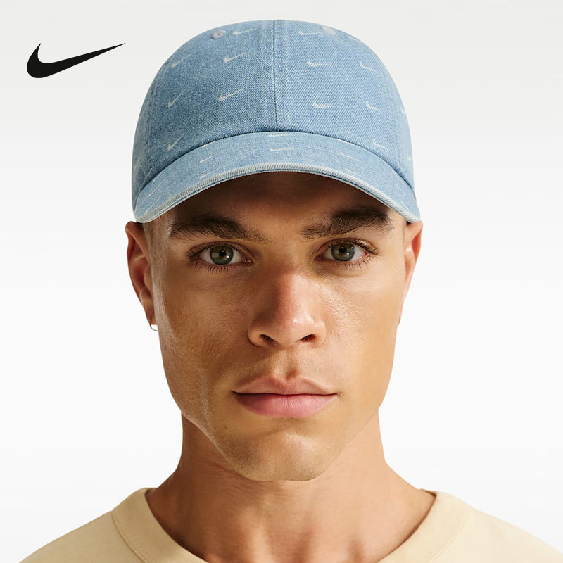 NIKE耐克棒球帽男女帽满印小勾牛仔蓝运动帽遮阳鸭舌帽HQ036