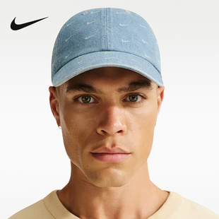 NIKE耐克棒球帽男女帽满印小勾牛仔蓝运动帽遮阳鸭舌帽HQ0360-429