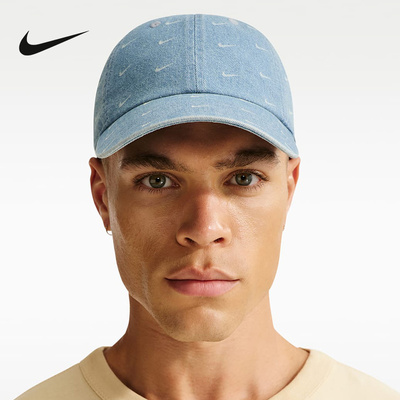 NIKE耐克棒球帽男女帽满印小勾牛仔蓝运动帽遮阳鸭舌帽HQ0360-429