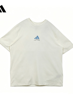 adidas阿迪达斯白色印花半袖2026秋男宽松透气圆领短袖T恤 LF7292