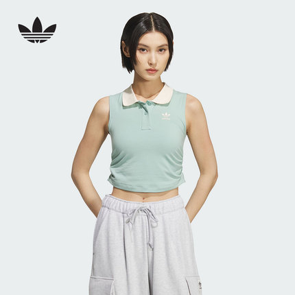 adidas阿迪达斯三叶草无袖带胸垫背心2025秋女POLO翻领T恤 KE3894