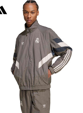 Adidas 阿迪达斯外套男炭灰色 皇马足球休闲新款文化夹克  JI9479