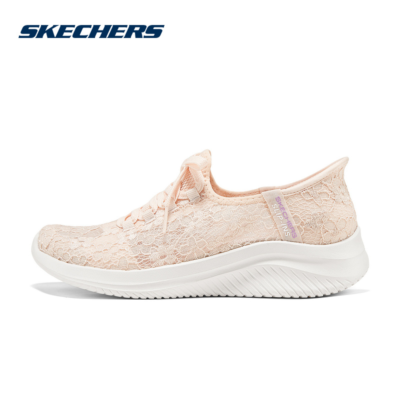 Skechers斯凯奇女闪穿蕾丝网一脚蹬浅口透气休闲鞋150463-LTPK