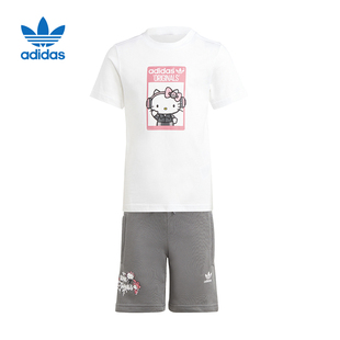 阿迪达斯童装HELLO KITTY女小童运动短袖短裤休闲两件套装IT7918