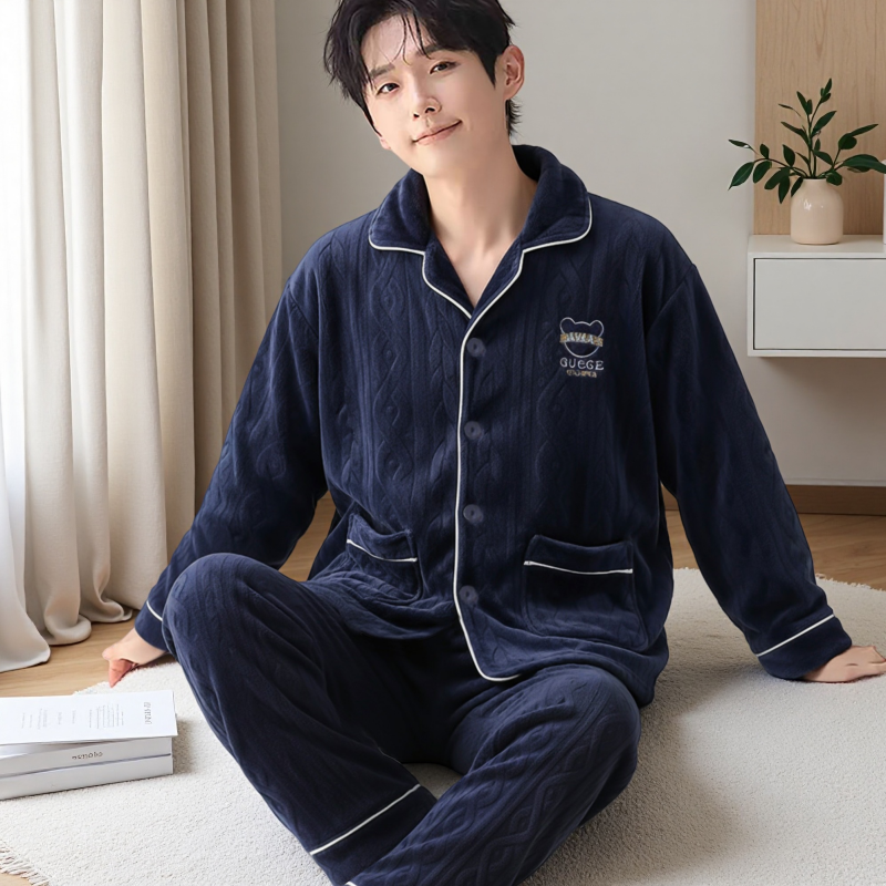 睡衣男秋冬季加厚珊瑚绒套装可外穿家居服保暖长袖春秋大码法兰绒