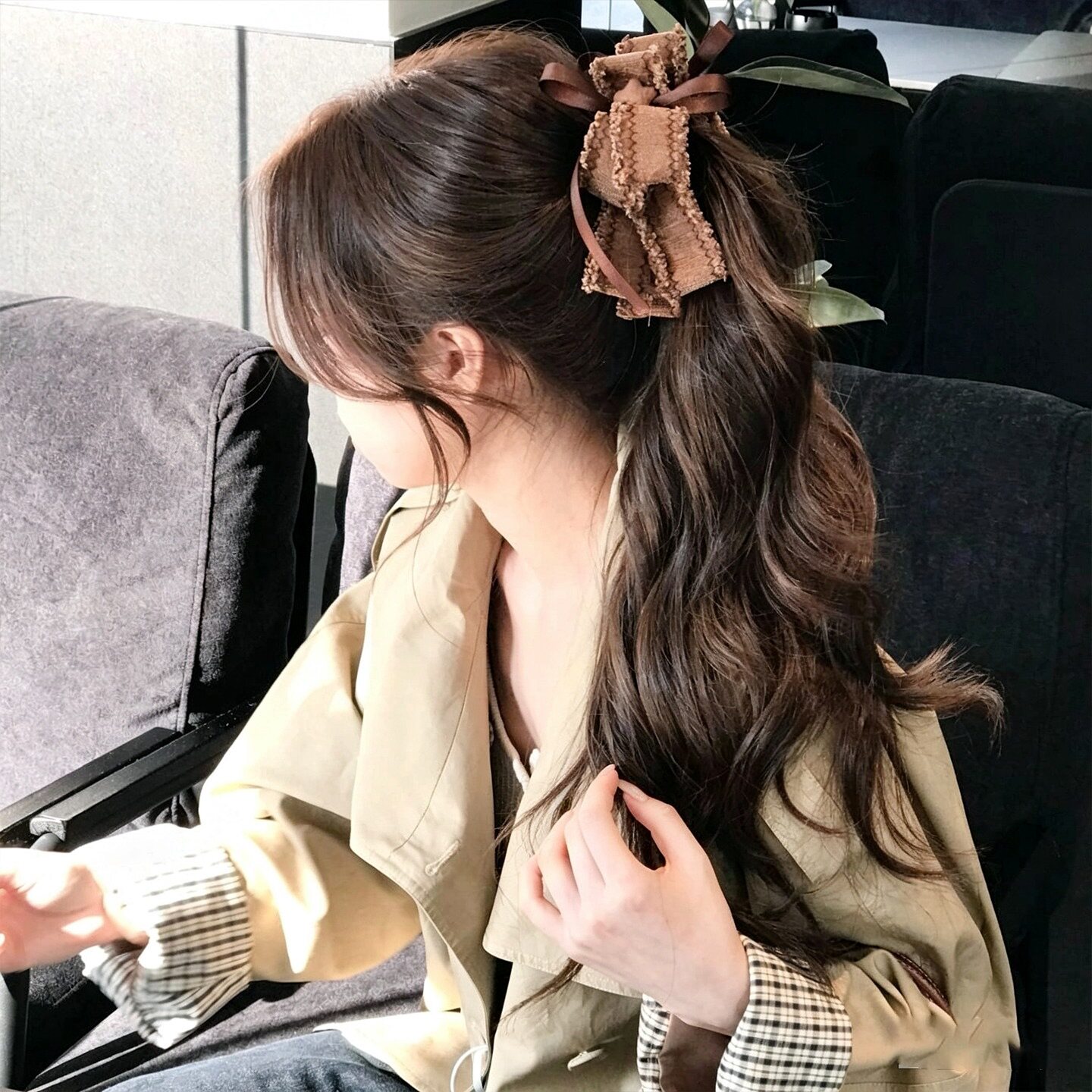 学院风秋冬蝴蝶结飘带香蕉夹2026新款女扎丸子头高马尾竖夹发饰