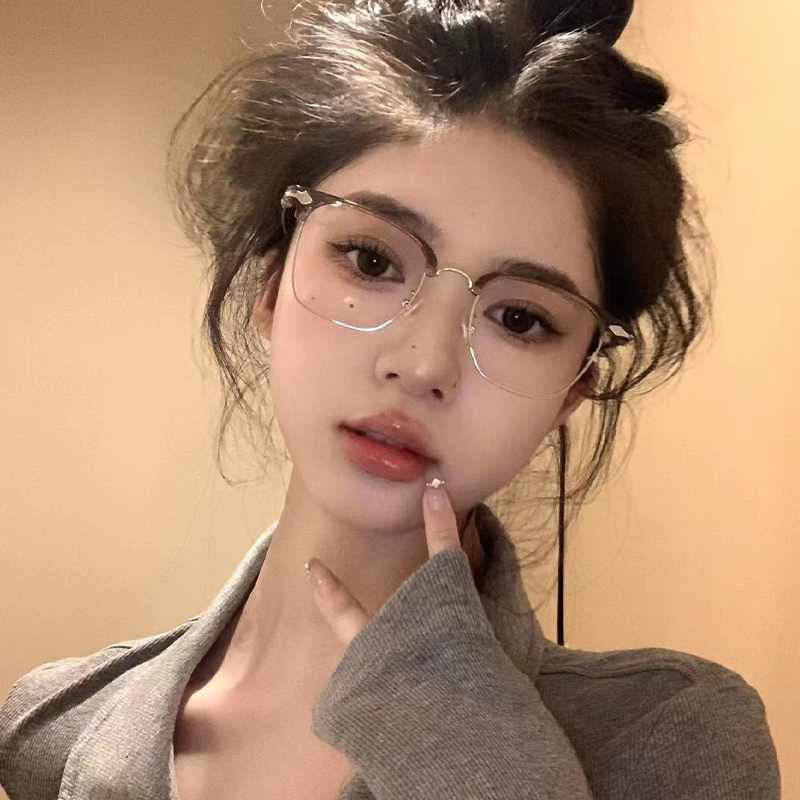 高级感超轻半框复古近视可配有度数镜片ins女士眼睛镜架大脸显瘦