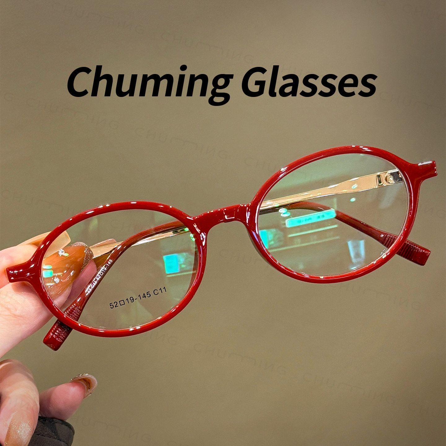 鬼马少女俏皮枫叶红书呆子椭圆框眼镜素颜显白可配度数防蓝光眼睛