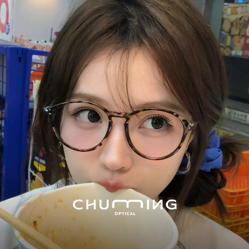 日系玳瑁色圆框眼镜近视女可配度数超大框素颜神器显瘦豹纹眼睛架