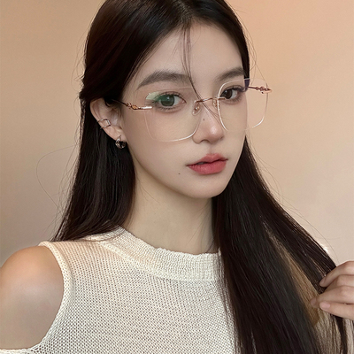初明钛架超大无边框眼镜近视女