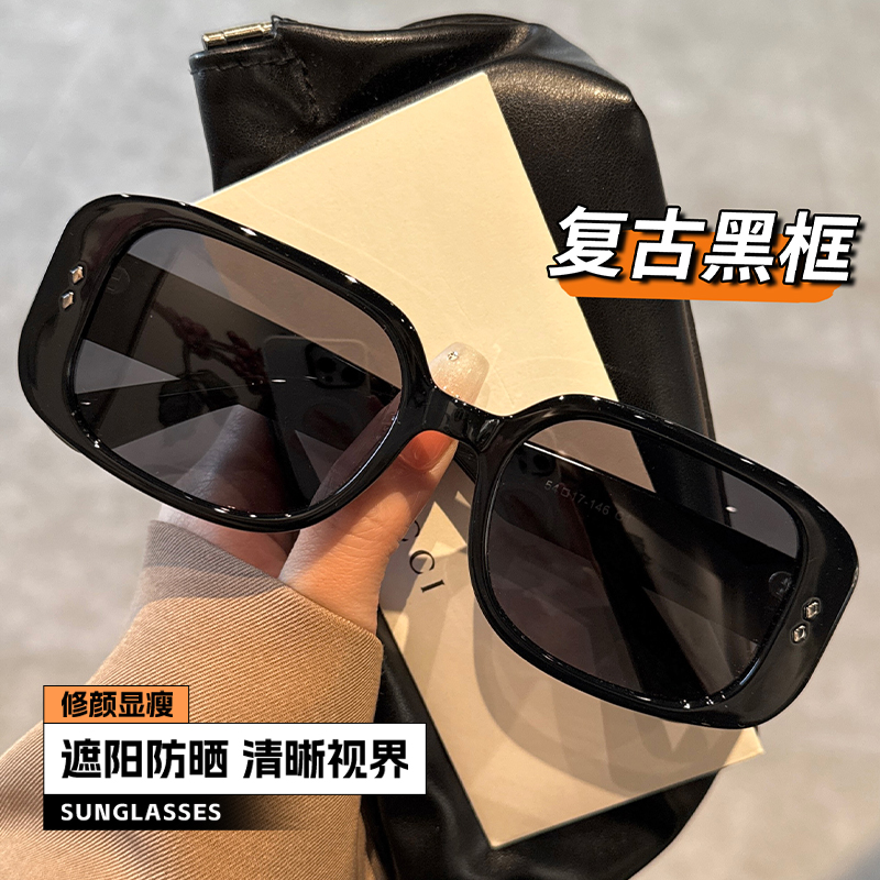 复古黑色方框墨镜偏光女款大框显瘦防紫外线可配近视大脸太阳眼镜