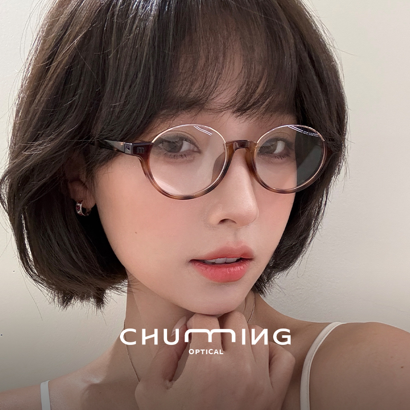 日系玳瑁色椭圆下至半框眼镜近视女可配度数缪系书呆子素颜眼睛架