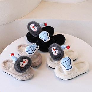 法国Uamtor儿童可爱企鹅棉拖鞋小鱼玩偶毛拖鞋2025秋季软底毛毛鞋