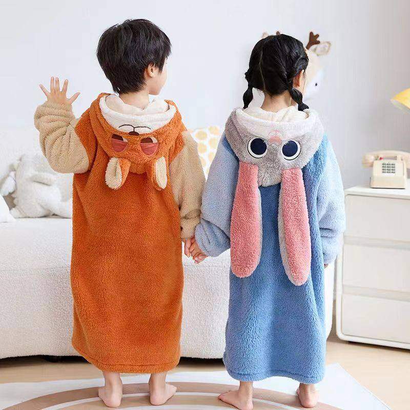 英国LMKL疯狂动物园儿童睡袍男童秋冬季加厚珊瑚绒女童中大童睡衣