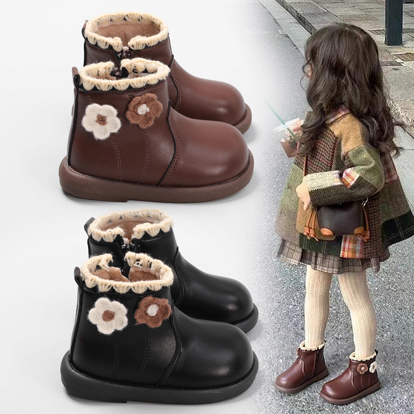 法国Uamtor女童短靴公主2025冬季洋气防水保暖皮靴防滑加绒小童鞋,童鞋/婴儿鞋/亲子鞋,皮鞋,淘宝优惠券,粉丝福利购,淘宝优惠卷