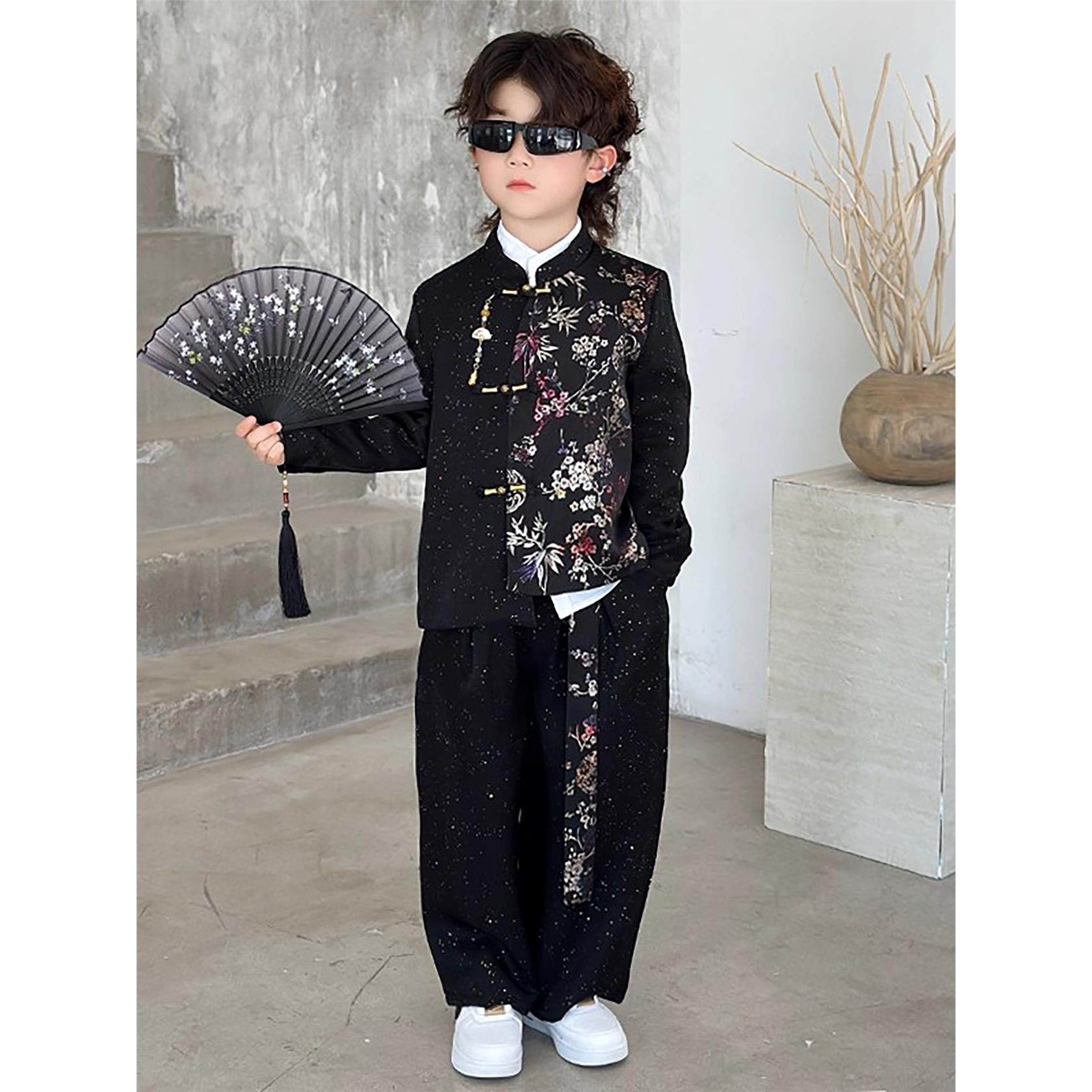 法国Uamtor高级感男童汉服秋冬款儿童国风套装礼服唐装男孩演出服