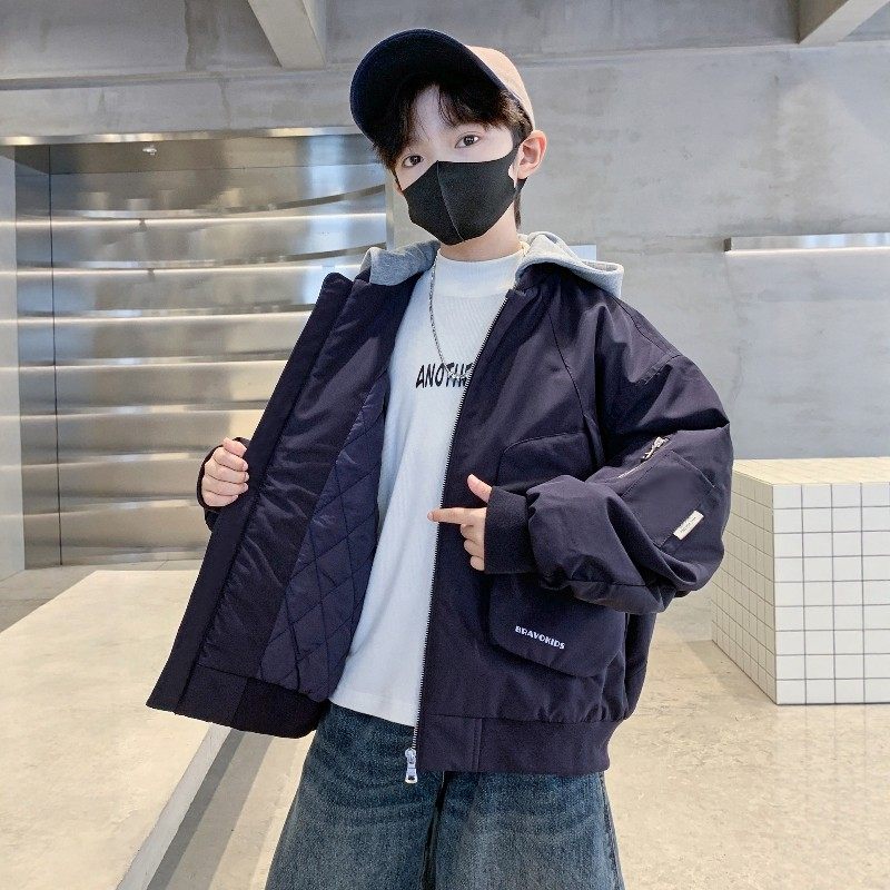 法国BADNUT男童秋冬外套夹棉加厚2026新款大童儿童冬季连帽棒球服