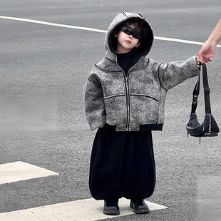 法国Uamtor男童套装羊羔毛外套装裤子2026新款秋装加绒冬儿童休闲