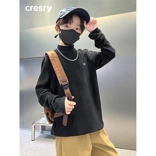 韩国CRESRY童装潮牌男童长袖T恤春秋2025新款半高领德绒保暖打底
