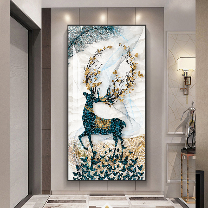 手工镶钻晶瓷装饰画走廊过道玄关入户楼梯壁画轻奢大气高级感挂画图片