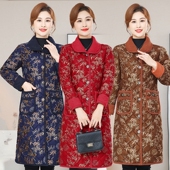 棉袄妈妈装 碎花加绒加厚保暖棉服外套女 棉衣中老年新款 冬季 中长款