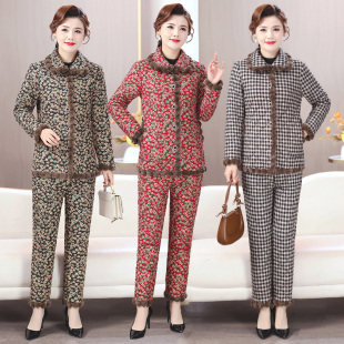 洋气遮肉减龄棉衣棉裤 棉服两件套加绒加厚保暖棉袄套装 冬季 妈妈装