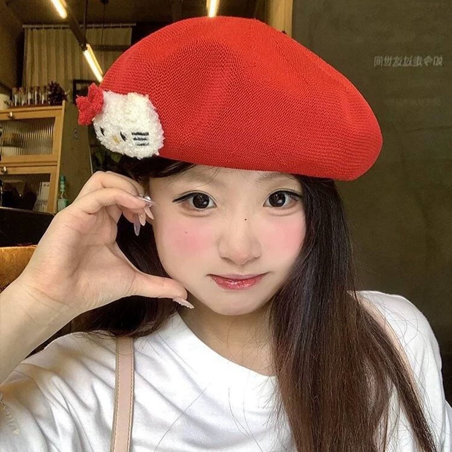 2025新款秋冬大头围贝雷帽女可爱小猫甜美百搭大头围画家帽显脸小