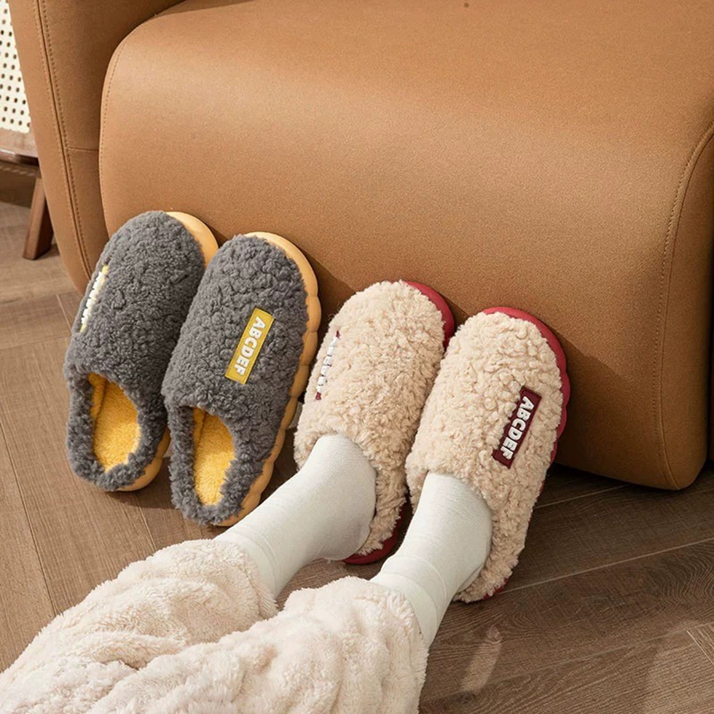 网红踩屎感秋冬加绒加厚棉拖鞋女防滑软底月子鞋居家情侣毛毛拖鞋