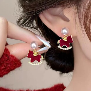 破价福利！仅限一波！高级感植绒耳钉喜庆镶钻S925银针～有耳夹款