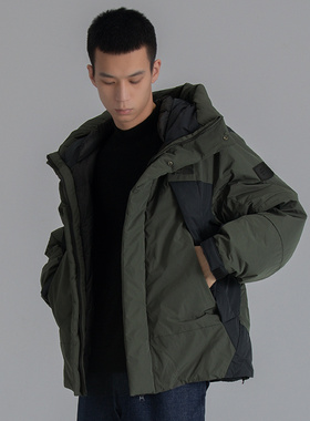 AzureMountain/蔚蓝山脉撞色派克大衣男连帽白鸭绒保暖羽绒服冬