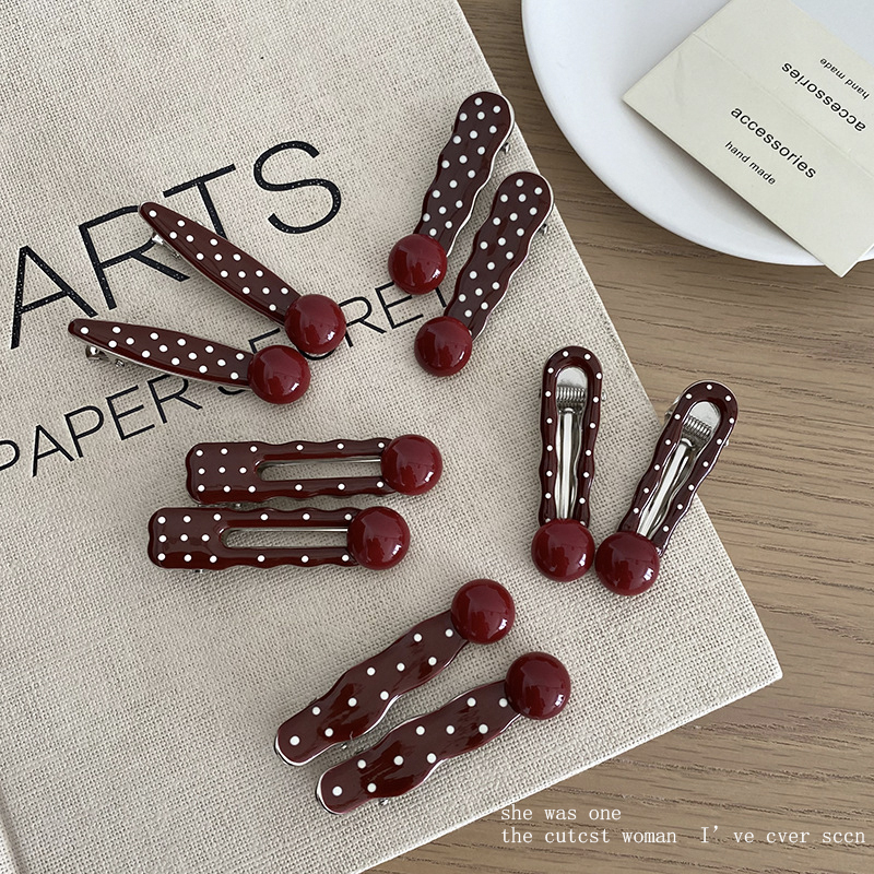 安可拉红波点发夹侧边刘海夹