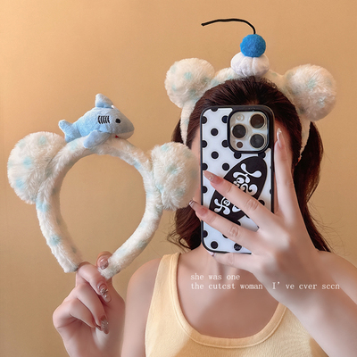 可爱小熊耳朵毛绒鲨鱼发箍