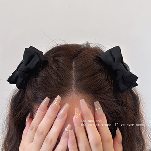 黑色小号蝴蝶结抓夹女精灵耳固定发卡公主头耳后盘发夹子气质头饰
