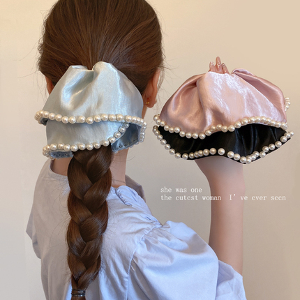 Korean-Style New Elegant Beaded Edge Oversized Hair Tie, High-End Retro Hair Rope, High-Value Hair Accessory