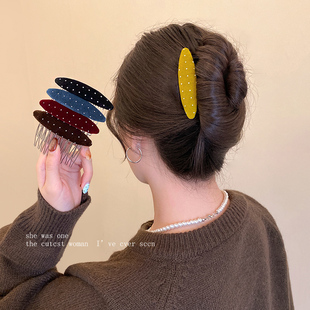 韩系彩色丝绒波点倒插梳女2025新款公主头饰高级侧边发梳发夹发饰