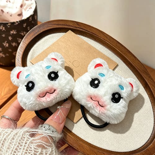 软萌小白牛毛绒发圈卡通发绳