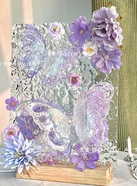 立体双蝴蝶小夜灯拍照道具紫色系装饰立体画材料包(无需调色)